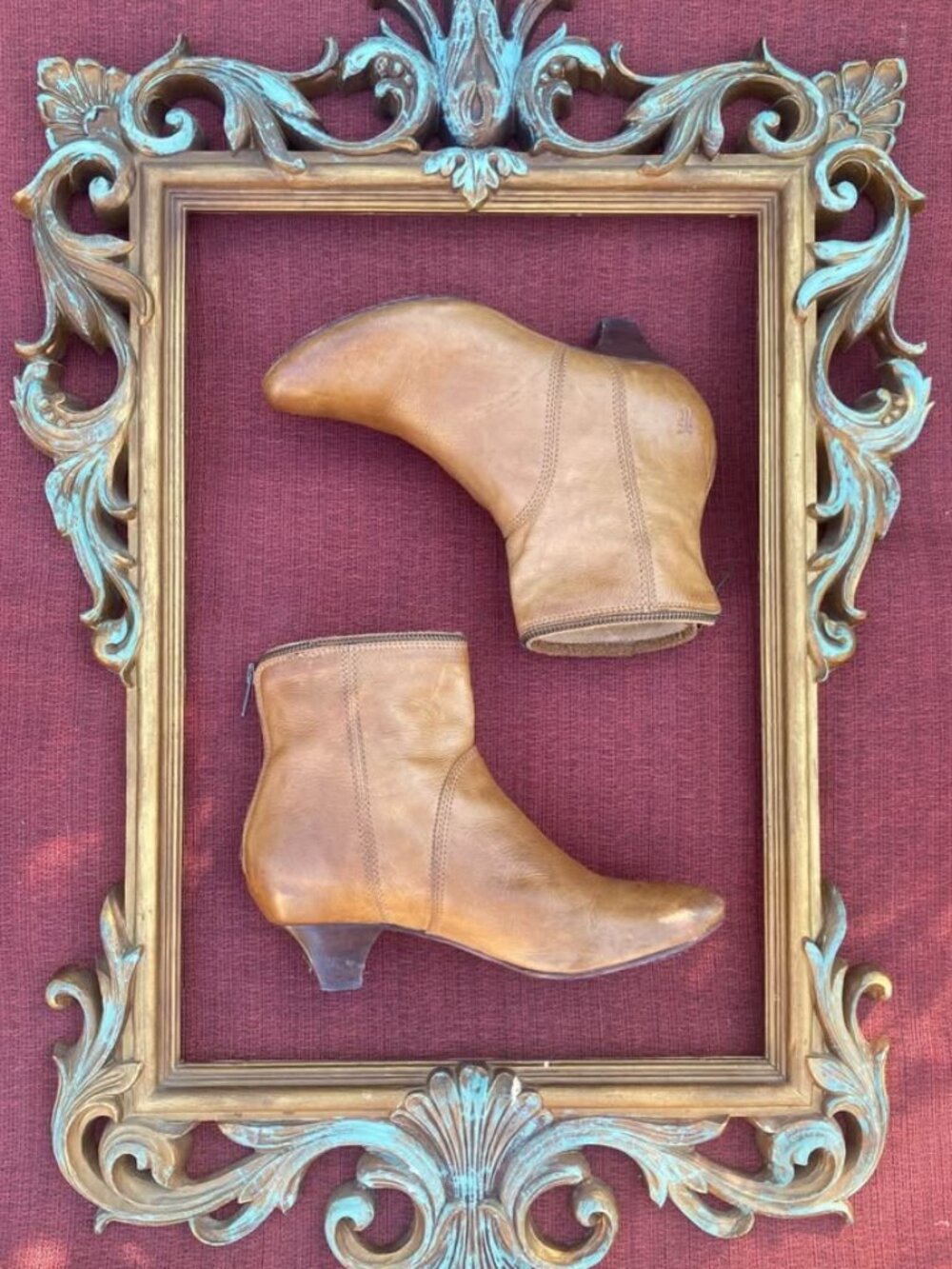 FRYE Steffi Leather Zip Ankle Boots Size 9 - Cognac Brown